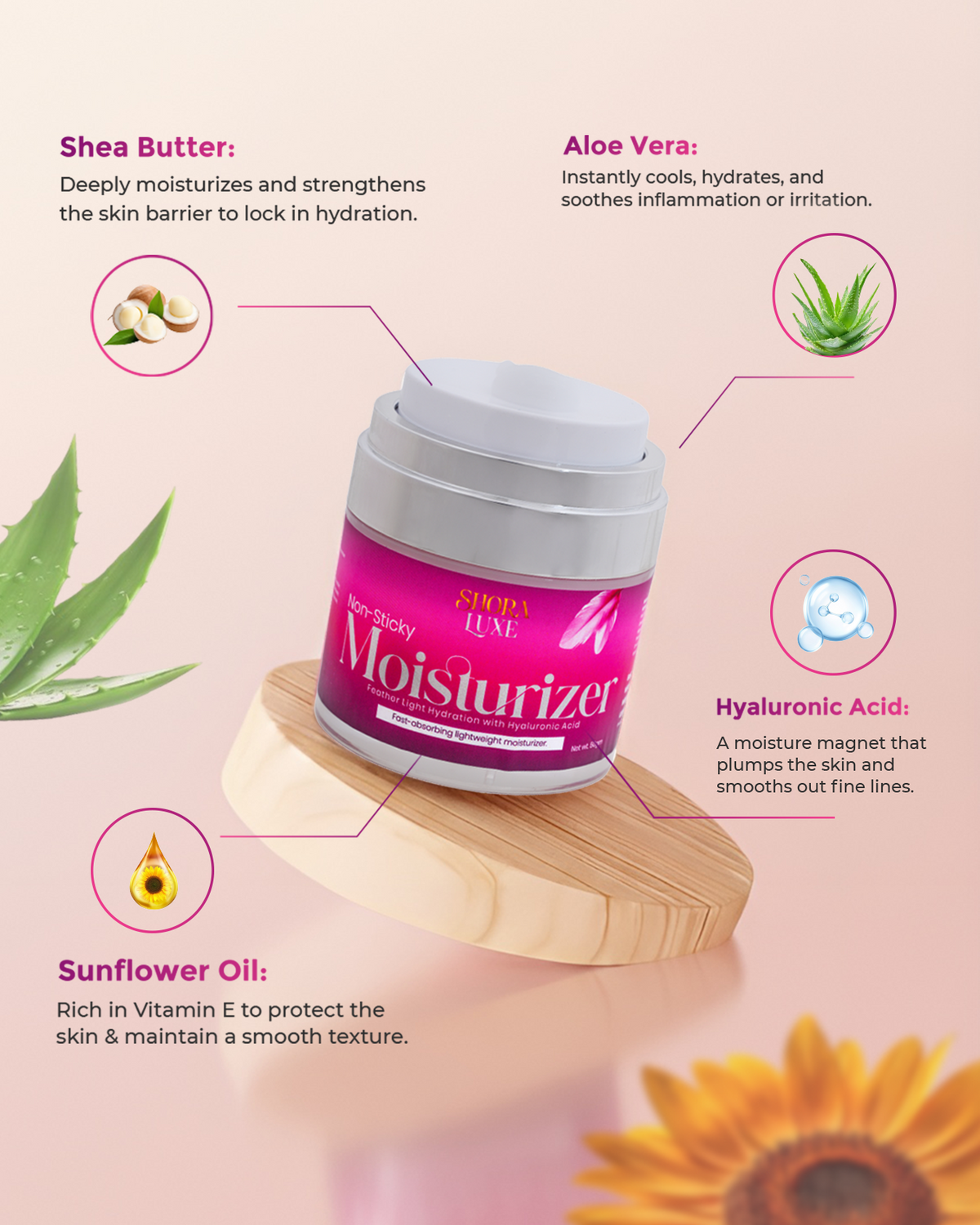 Non-Sticky Moisturizer | 50 ml |with Hyaluronic Acid and Aloe Vera